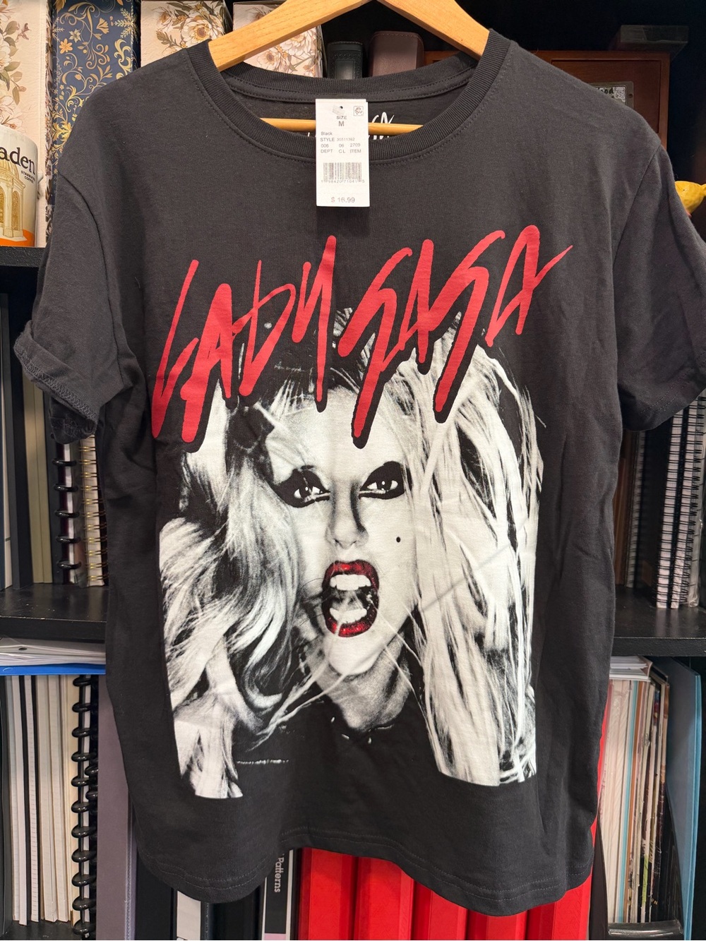 Women's Black Graphic Short-Sleeve Tee with Red Script